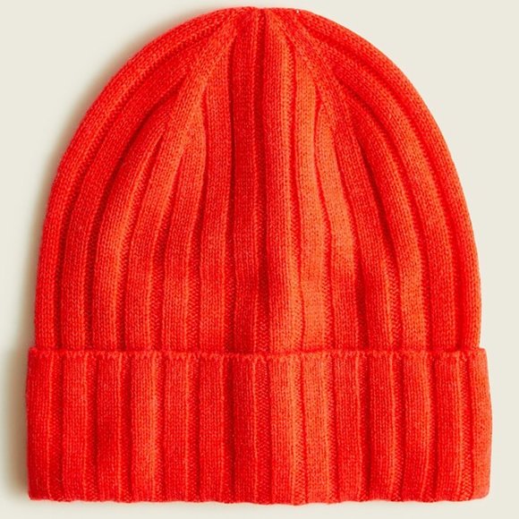 NWT j crew ribbed cashmere beanie vibrant red - Picture 1 of 3